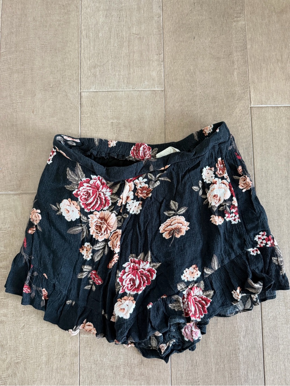 ILLA ILLA Black Shorts with Pink Floral Accent